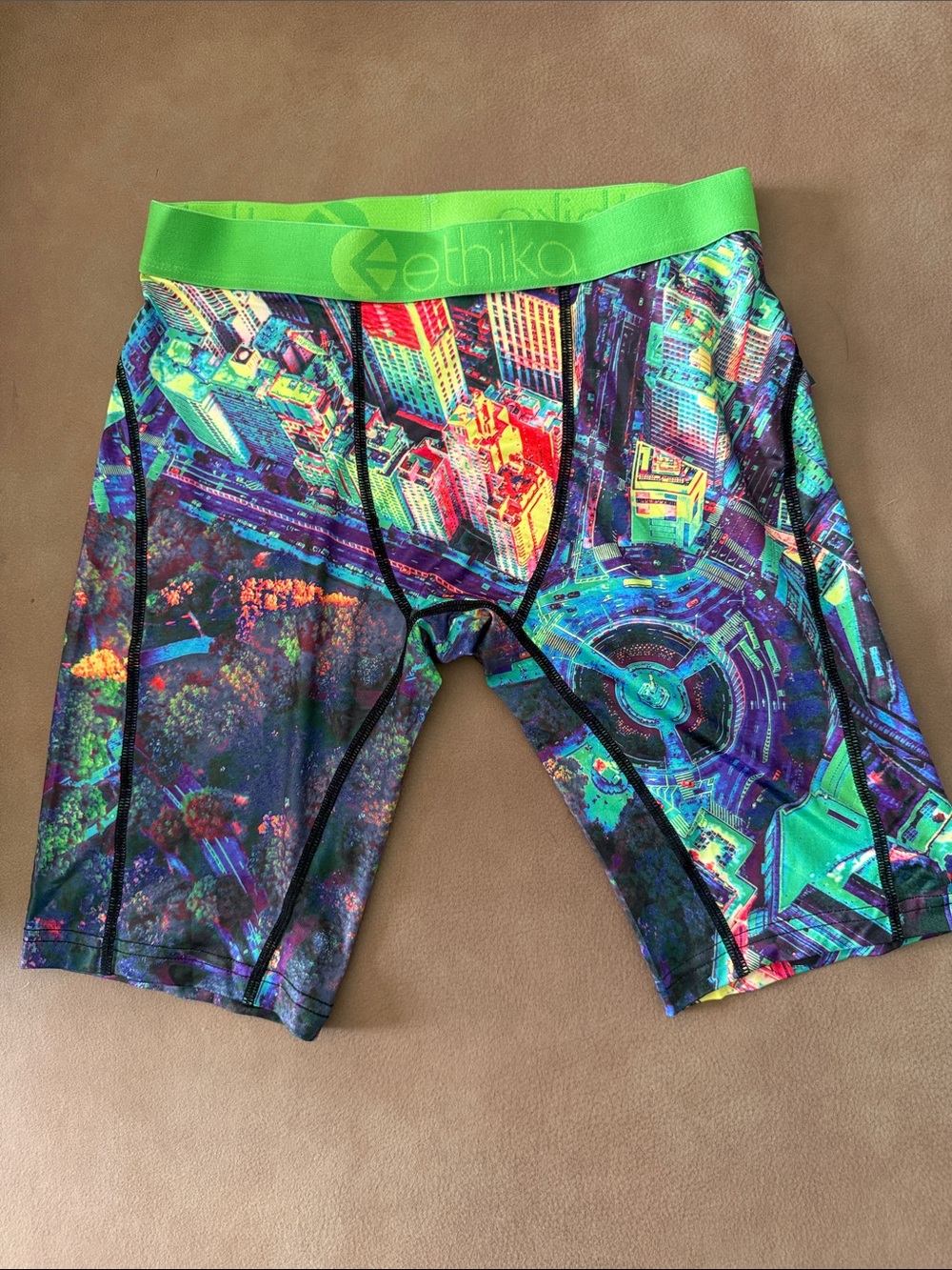 ethika Neon Cityscape Boxer Briefs - Green Waistband